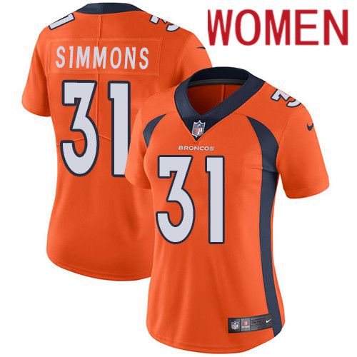Women Denver Broncos 31 Justin Simmons Orange Nike Vapor Limited NFL Jersey